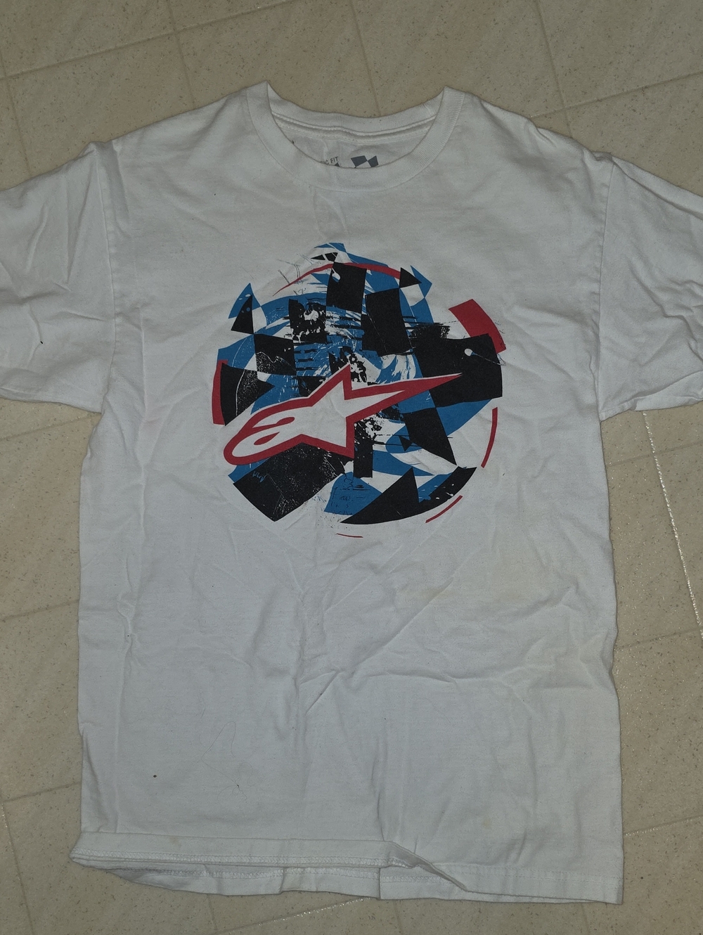 Alpinestars White Short-Sleeve Tee with Red, Blue & Black Graphic Star